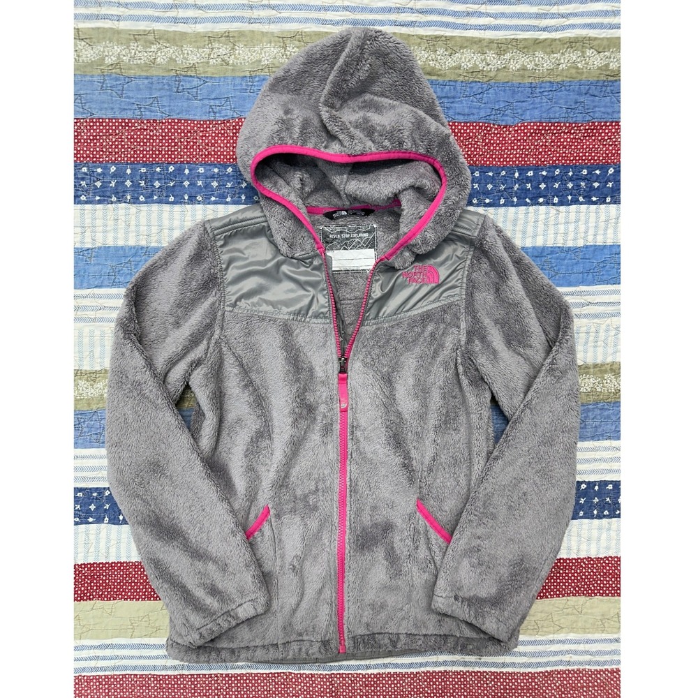 The North Face Fleece Hoodie Gray Pink Trim Oso Zip / Girls Large 14/16